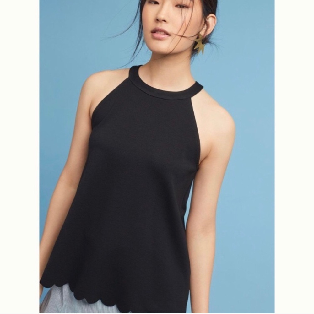 NWOT anthropologie scallop trim tank top black sz M